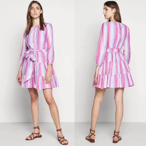 J. Crew Dresses & Skirts - J.Crew Pastel Stripe Cotton Button Front Fit & Flare Mini Dress Pink Purple XL